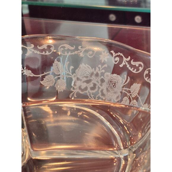 Rare Fostoria Midnight Rose 3 Part Relish Dish Etched Depression Glass Vtg 30s - Picture 2 of 7